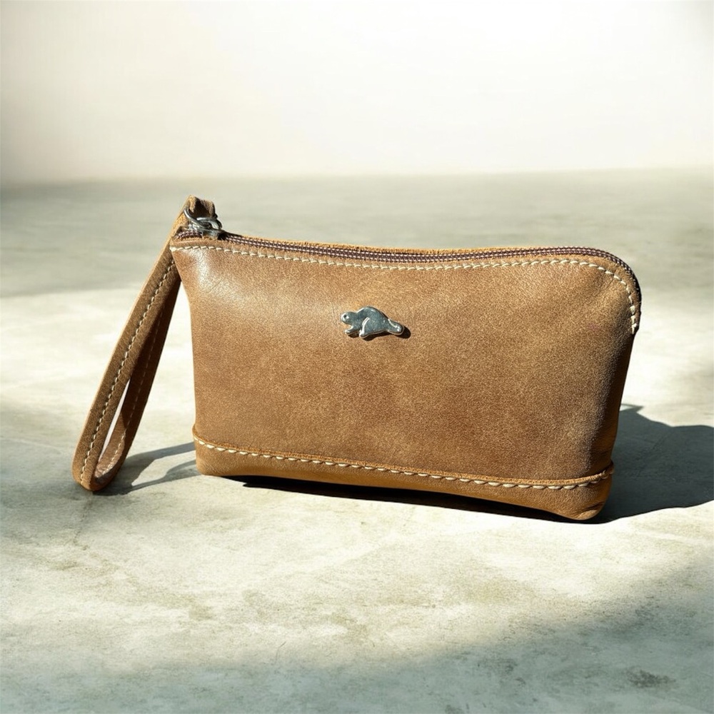 Roots Leather Rustic Distressed Clutch Wristlet Bag